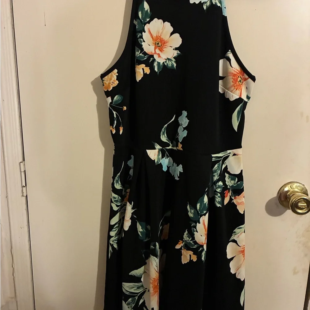 Monteau Floral Dress Large – Black Fit & Flare Summer Brunch Dress - Picture 2 of 4